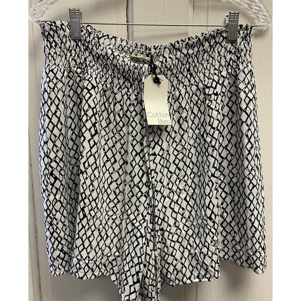 NWT Cotton Bleu Size Large Black White Diamond Print Pull On Elastic WaistShorts